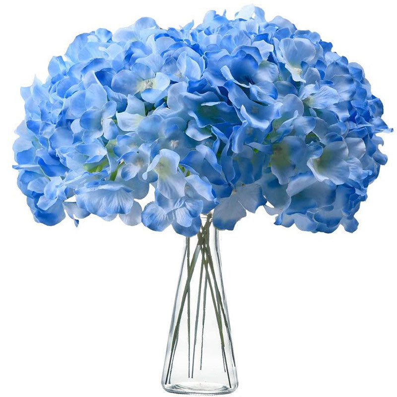 10 Flower Head and Stems Artificial Satin Hydrangeas Light Blue