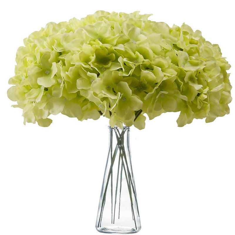 10 Flower Head and Stems Artificial Satin Hydrangeas Green