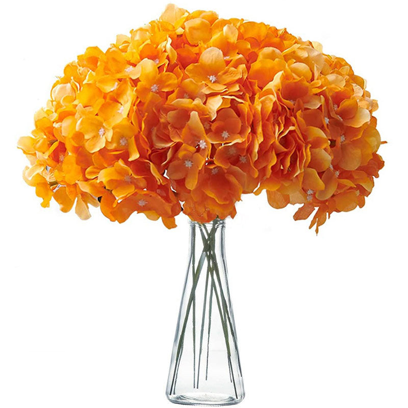 10 Flower Head and Stems Artificial Satin Hydrangeas Orange