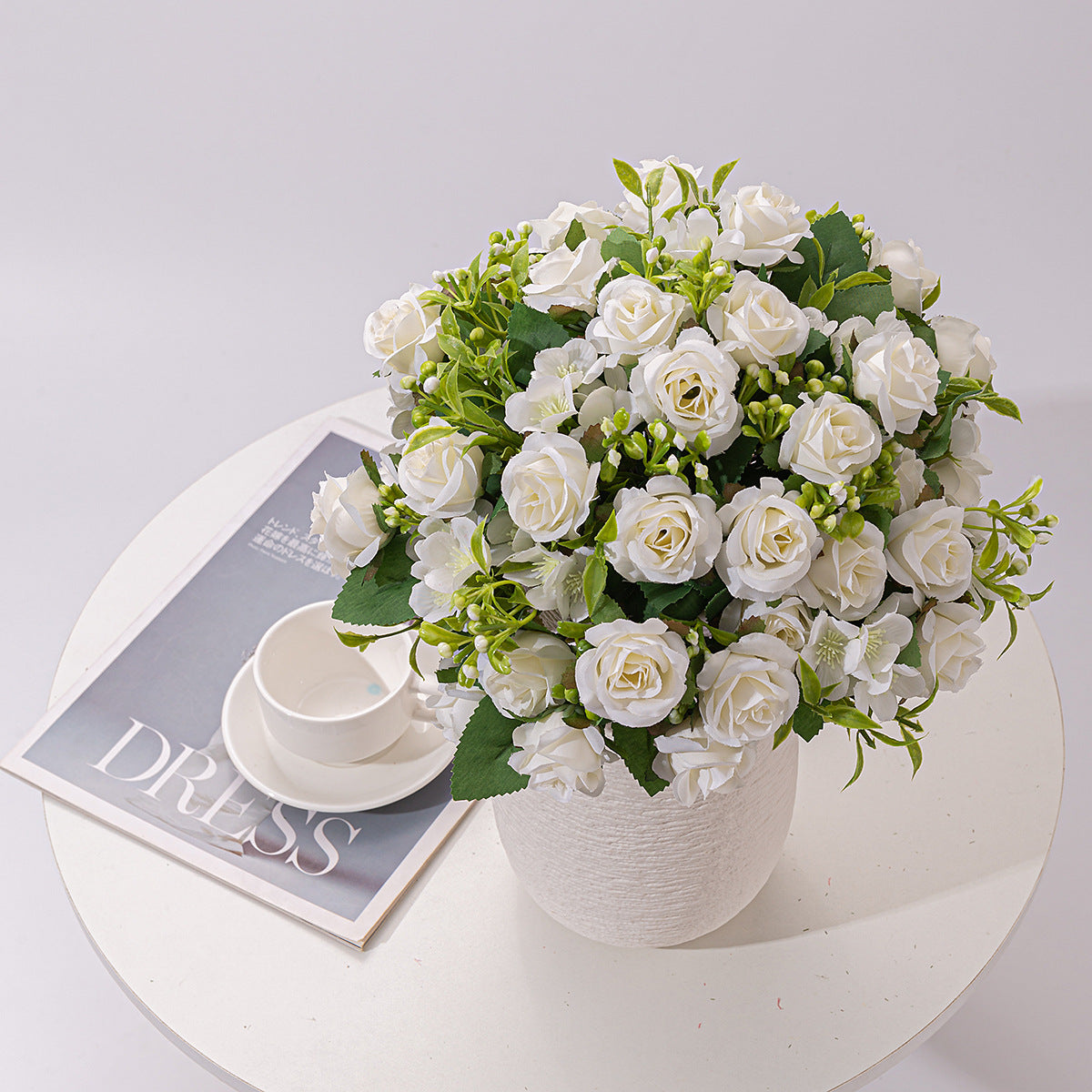 4 Bushes Artificial Rose Bridal Bouquet 12" White