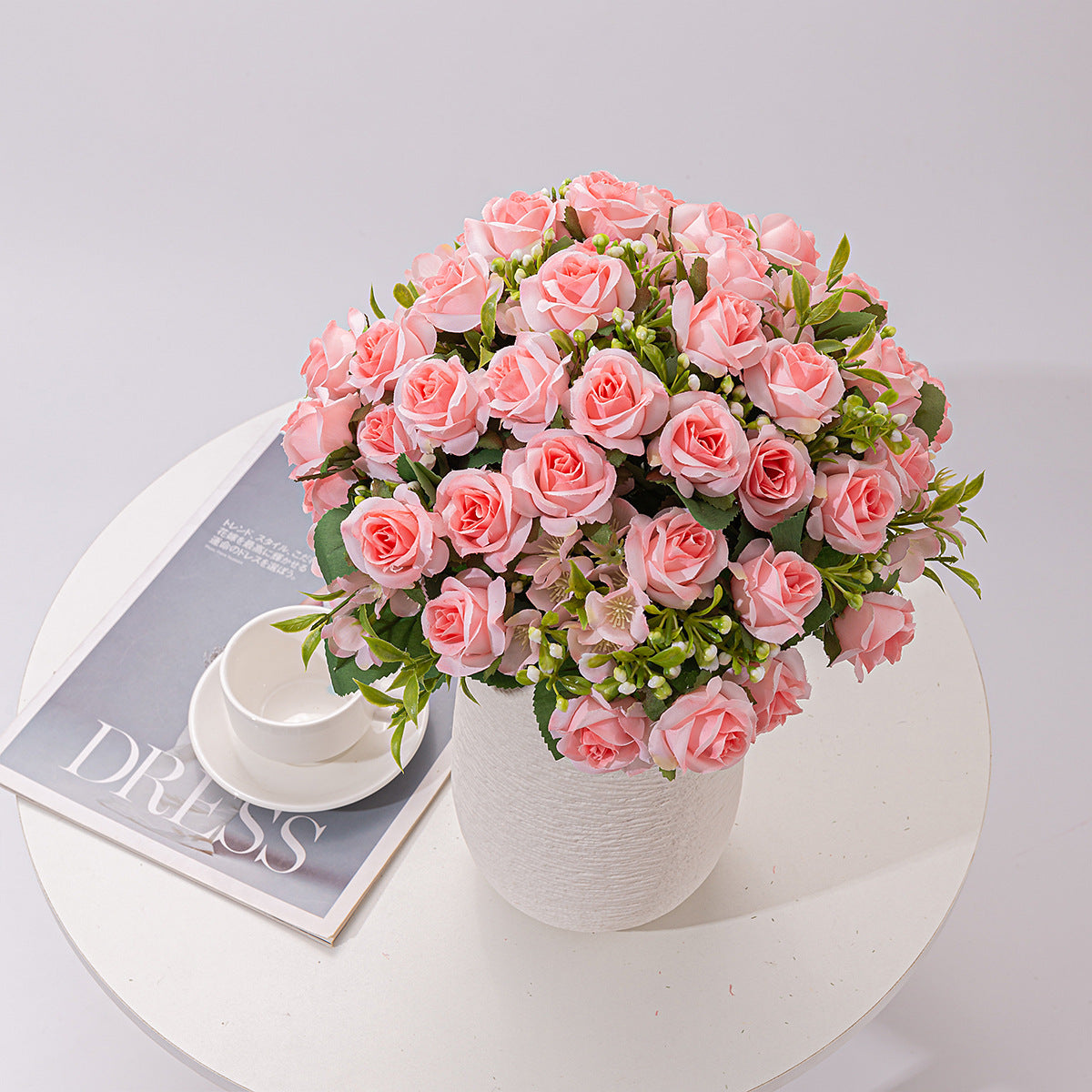 4 Bushes Artificial Rose Bridal Bouquet 12" Pink