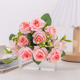 4 Bushes Artificial Rose Bridal Bouquet 12" Pink