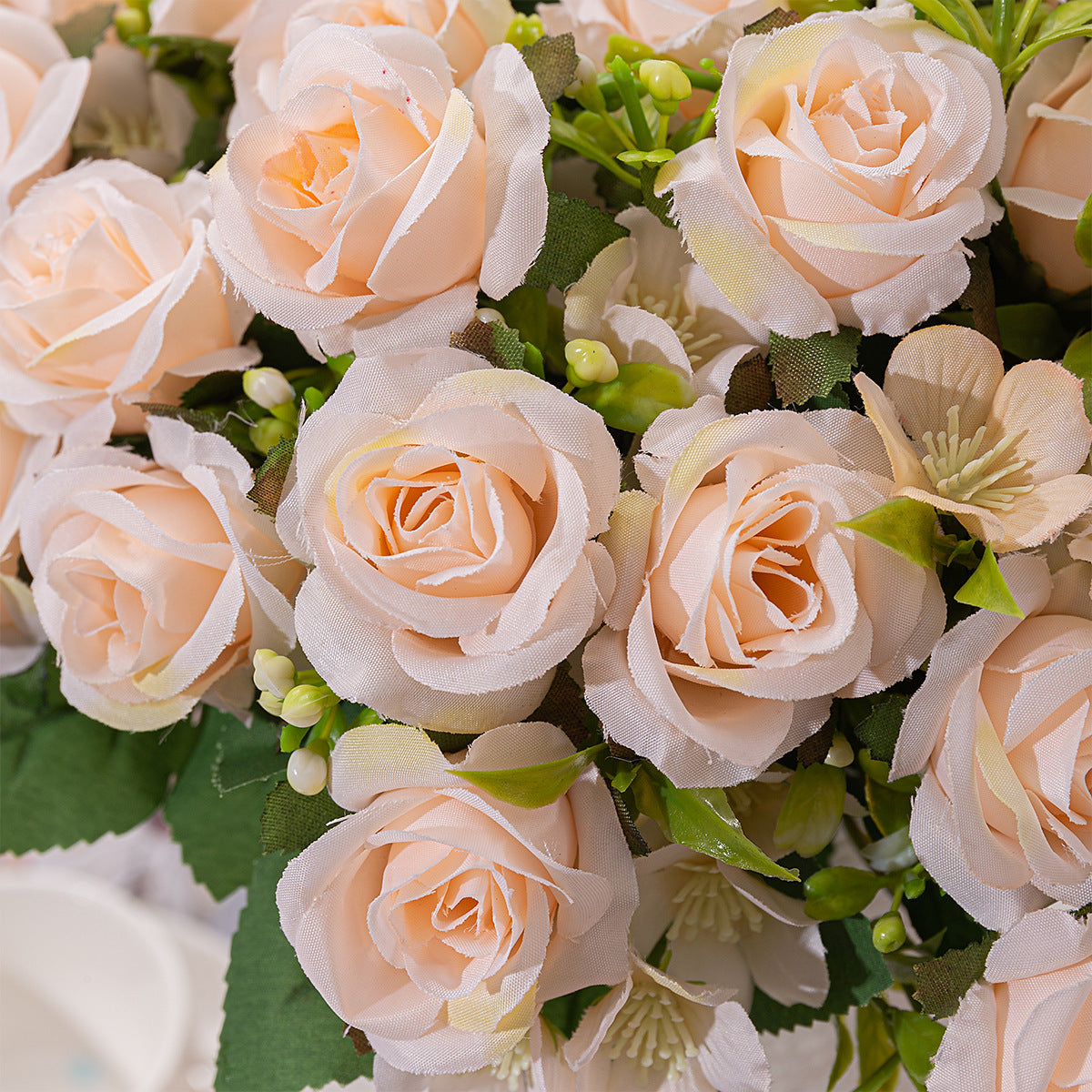 4 Bushes Artificial Rose Bridal Bouquet 12" Champagne