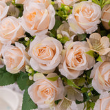 4 Bushes Artificial Rose Bridal Bouquet 12" Champagne