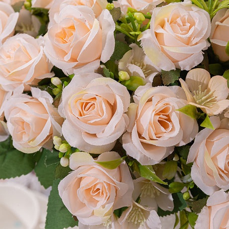 4 Bushes Artificial Rose Bridal Bouquet 12" Champagne