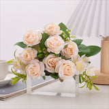 4 Bushes Artificial Rose Bridal Bouquet 12" Champagne