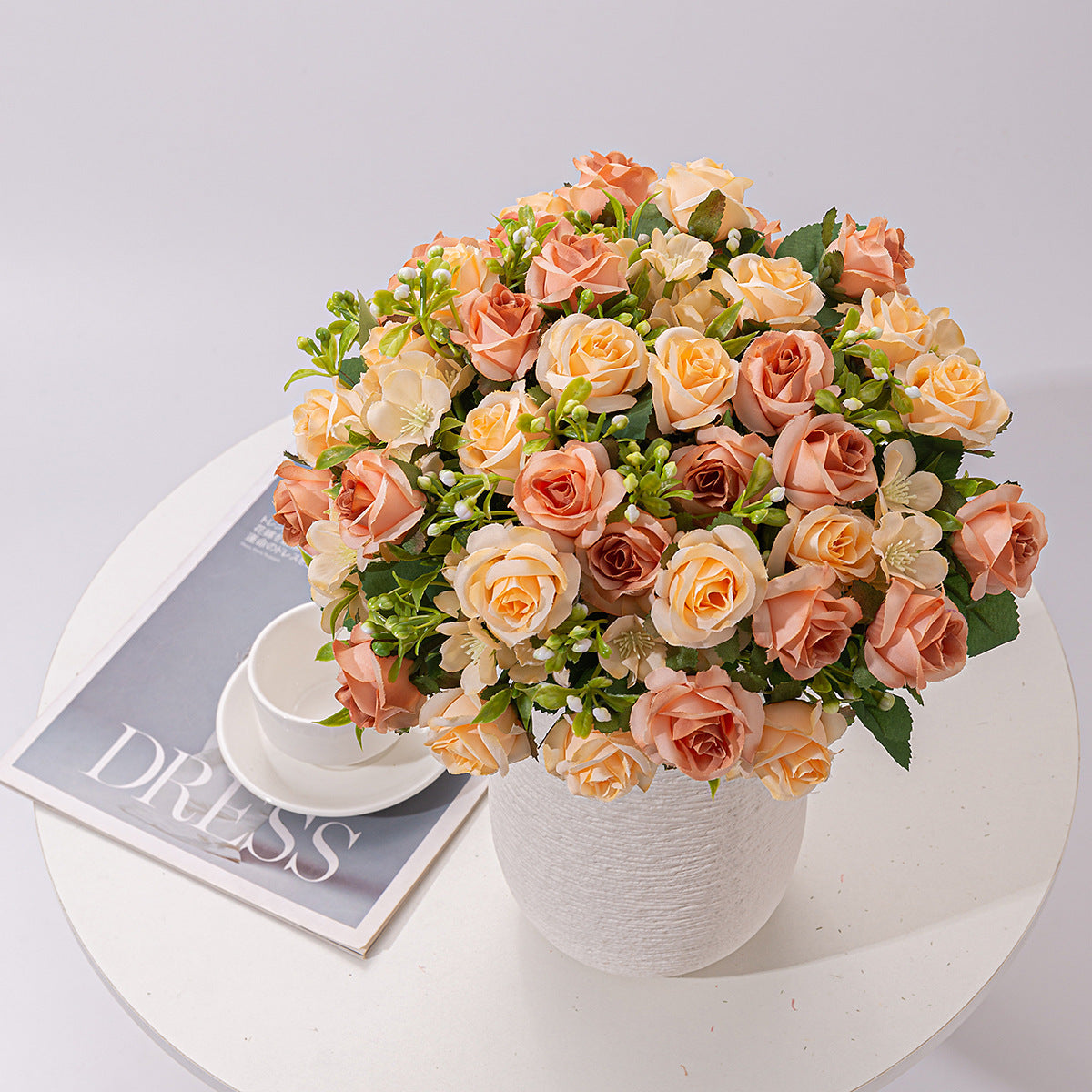 4 Bushes Artificial Rose Bridal Bouquet 12" Orange