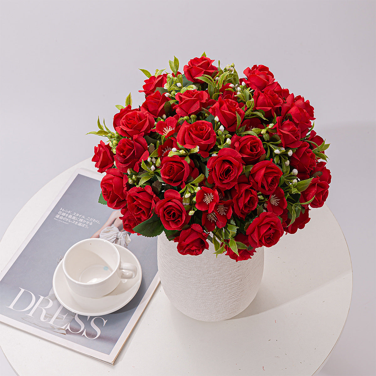 4 Bushes Artificial Rose Bridal Bouquet 12" Red