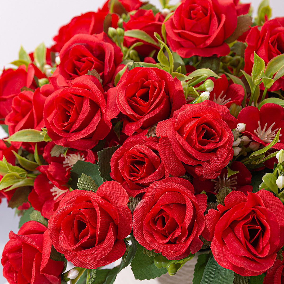 4 Bushes Artificial Rose Bridal Bouquet 12" Red