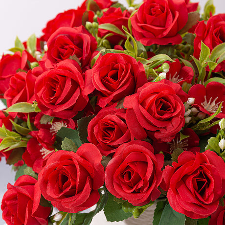 4 Bushes Artificial Rose Bridal Bouquet 12" Red