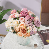 2 Pcs Silk Rose Bouquets Mixed Peony & Hydrangea 12" Champagne with Sand Red