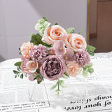2 Pcs Silk Rose Bouquets Mixed Peony & Hydrangea 12" Champagne with Purple