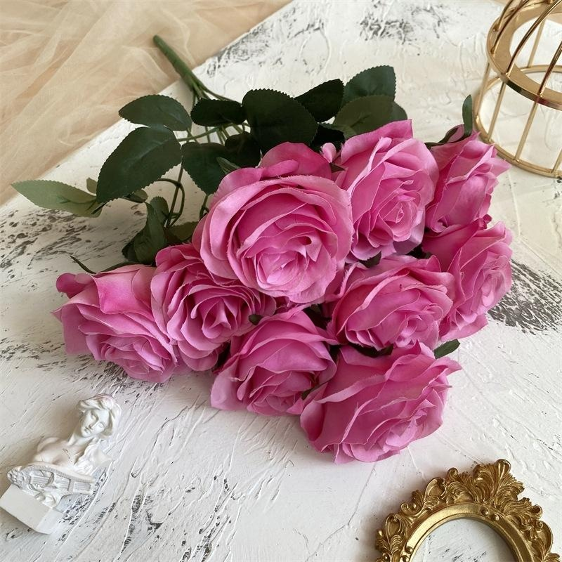 2 Bushes Artificial Silk Rose Flower Arrangements 18" Light Rose Red