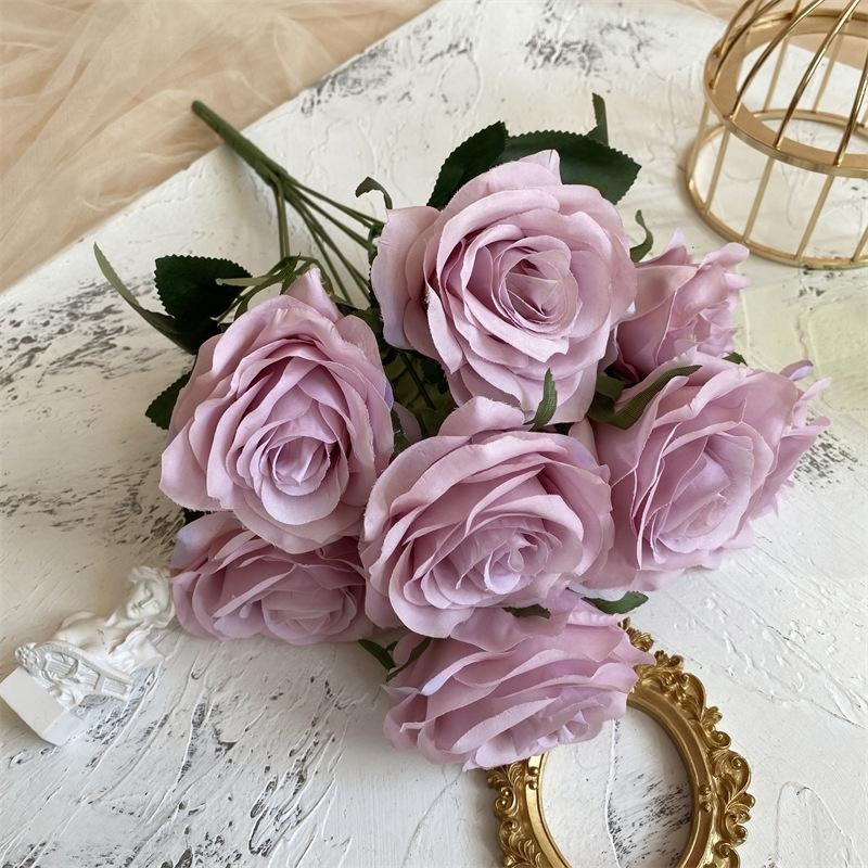 2 Bushes Artificial Silk Rose Flower Arrangements 18" Light Purple