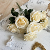 2 Bushes Artificial Silk Rose Flower Arrangements 18" Champagne