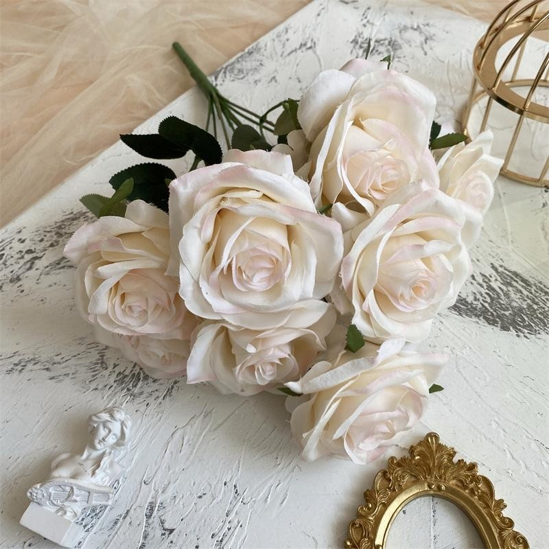 2 Bushes Artificial Silk Rose Flower Arrangements 18" Light Pink