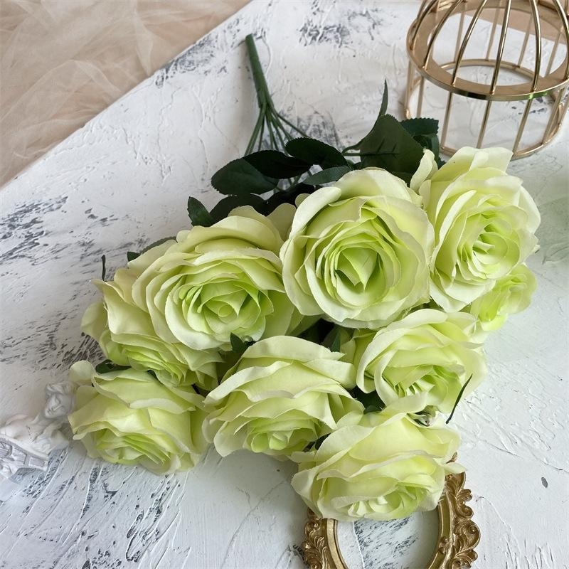 2 Bushes Artificial Silk Rose Flower Arrangements 18" Green