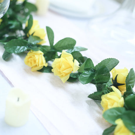 Artificial Silk Rose Garland 6ft Yellow