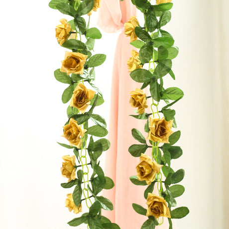Artificial Silk Rose Garland 6ft Gold
