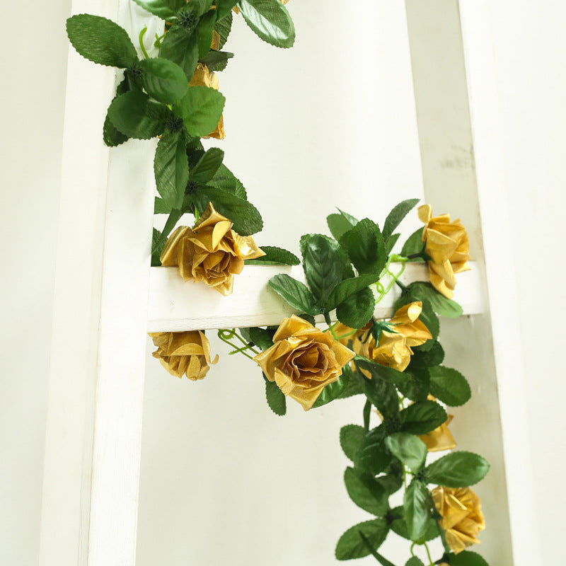 Artificial Silk Rose Garland 6ft Gold