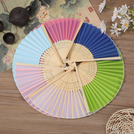 5 Pc Asian Silk Folding Fans Party Favors Green