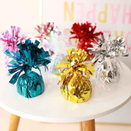12 Pack Rainbow Foil Tassel Top Party Balloon Weights, 6.3oz 5"