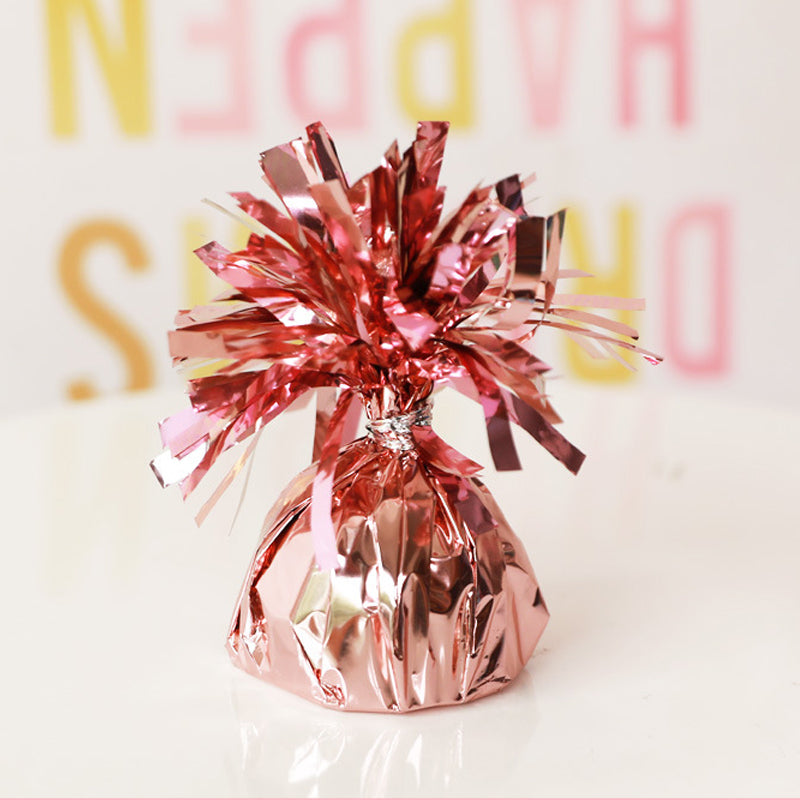 12 Pack Metallic Rose Gold Foil Tassel Top Party Balloon Weights, 6.3oz 5"