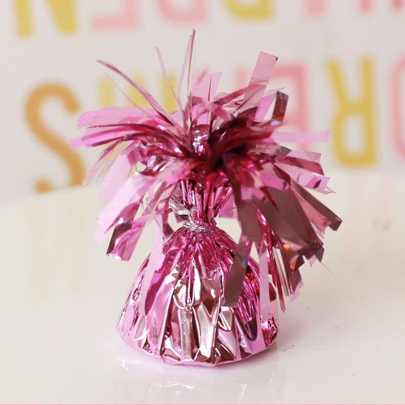 12 Pack Metallic Light Pink Foil Tassel Top Party Balloon Weights, 6.3oz 5"