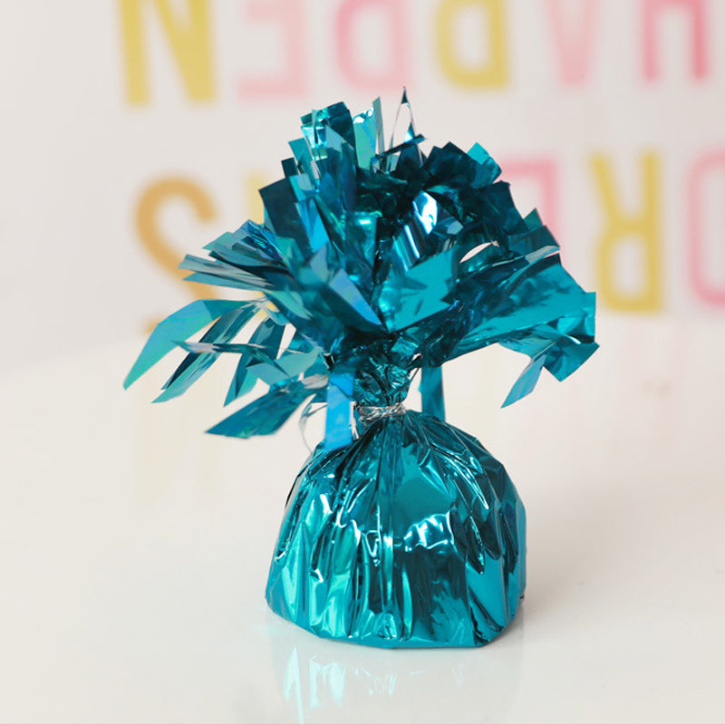 12 Pack Metallic Light Blue Foil Tassel Top Party Balloon Weights, 6.3oz 5"