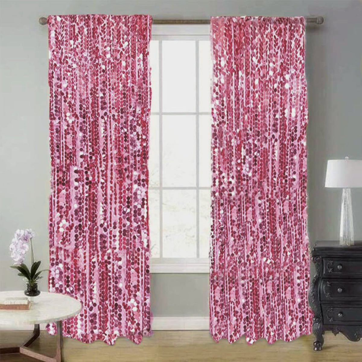 Big Payette Sequin Backdrop Drape Curtain 9ftx9ft Pink