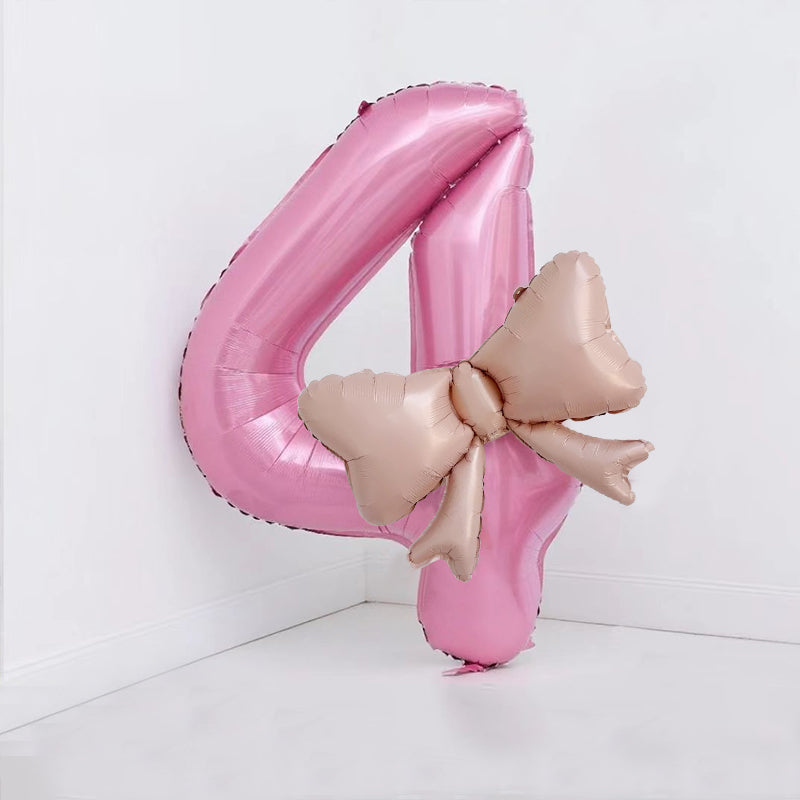 Bow Number Balloons Foil Mylar Large 40” Number 4 Pearl Pink