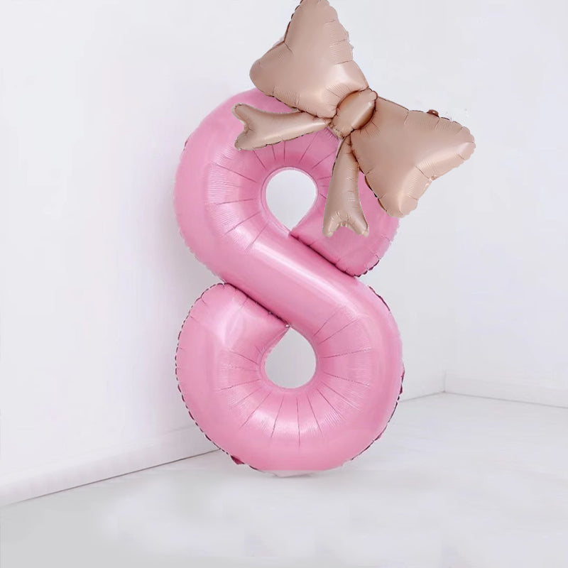 Bow Number Balloons Foil Mylar Large 40” Number 8 Pearl Pink