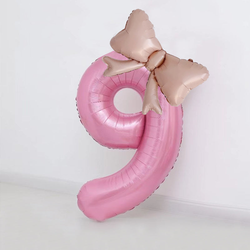 Bow Number Balloons Foil Mylar Large 40” Number 9 Pearl Pink