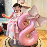 Bow Number Balloons Foil Mylar Large 40” Number 7 Pearl Pink