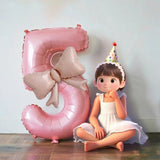 Bow Number Balloons Foil Mylar Large 40” Number 7 Pearl Pink