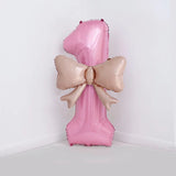 Bow Number Balloons Foil Mylar Large 40” Number 1 Pearl Pink