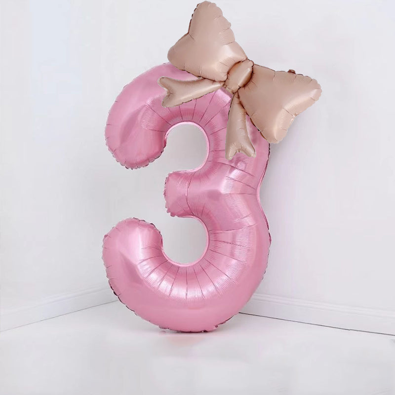 Bow Number Balloons Foil Mylar Large 40” Number 3 Pearl Pink