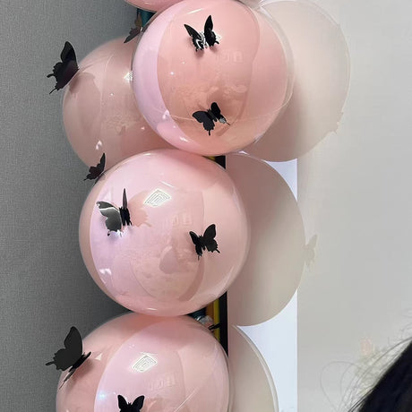 10 Sets Double-layer Black Butterfly Clear Bobo Balloons 18" Pink
