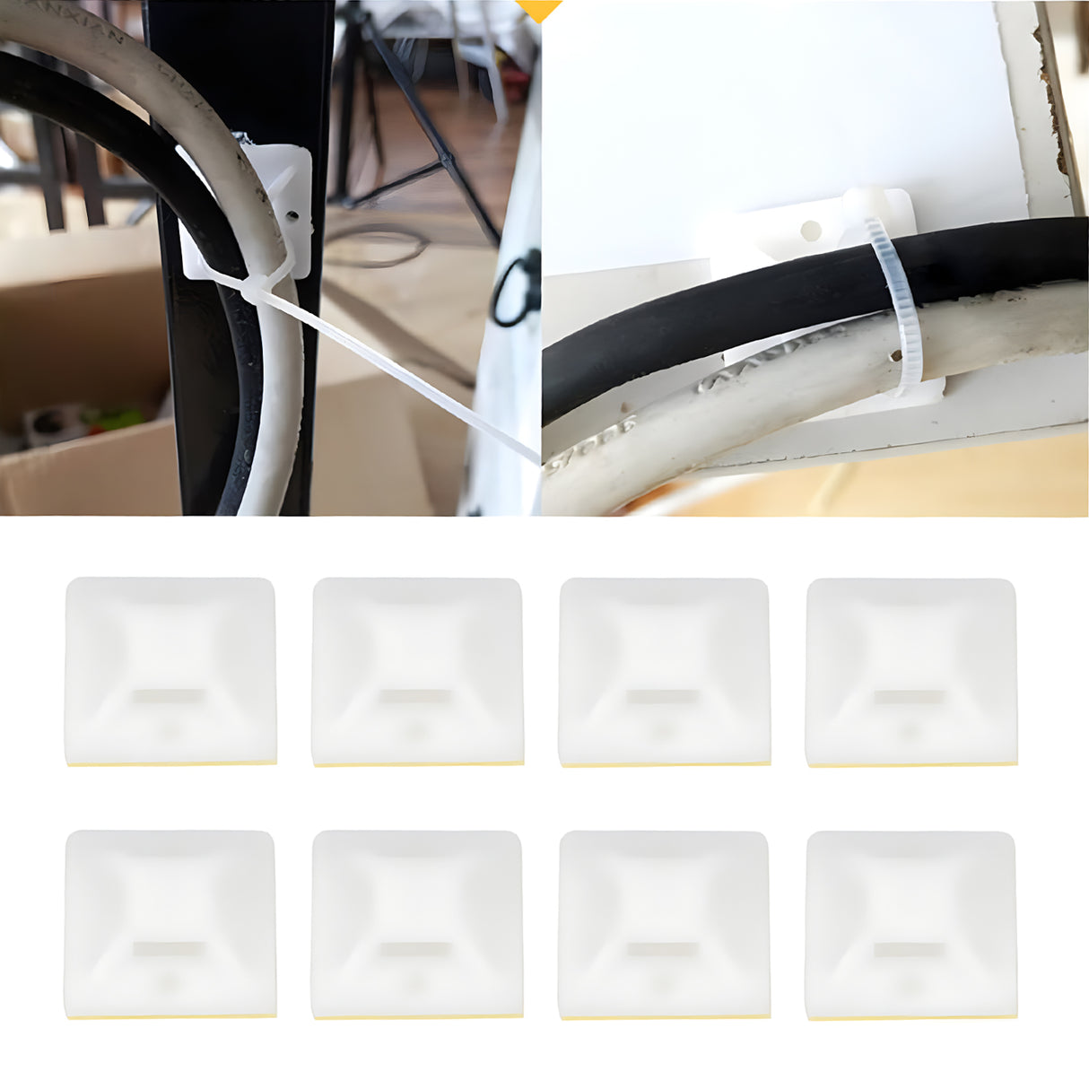 100 Pcs 3M Back-Glue Self Adhesive White Strong Cable Zip Tie Mounts
