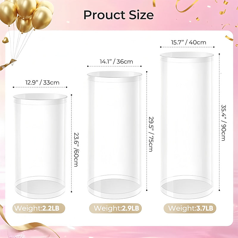 Set of 3 Clear Acrylic Cylinder Pedestal Stands Cake Dessert Table Display