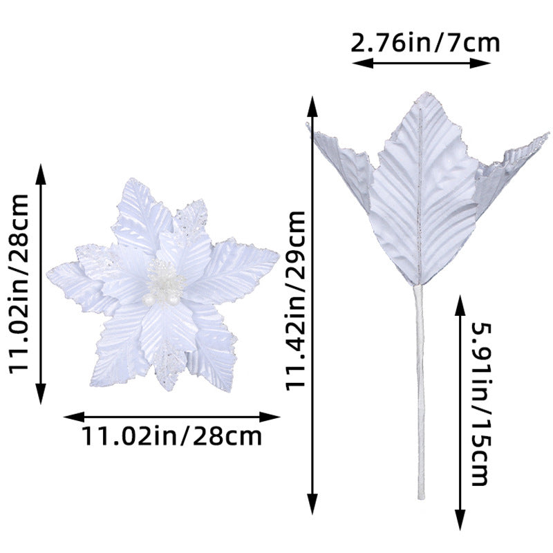6Pcs Christmas Glitter Artificial Flowers Christmas Tree Ornaments White