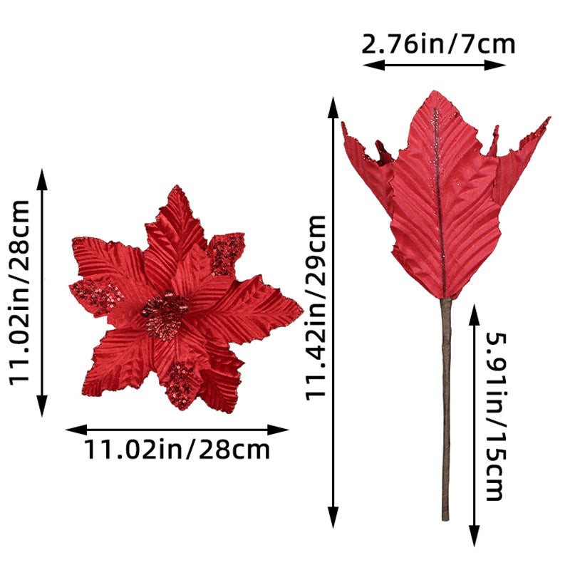 6Pcs Christmas Glitter Artificial Flowers Christmas Tree Ornaments Red