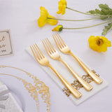 25 Pc Plastic Forks 7" Metallic Gold Classic Heavy Duty