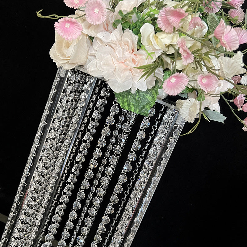 Acrylic Flower Pedestal Vase Pillar Stand Clear with Crystal Beads 39"