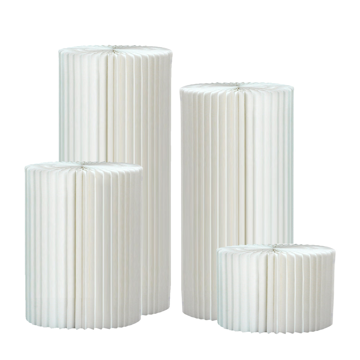 Set of 4 White Foldable Roman Paper Pillars for Parties 8” 16“ 24“ 32”