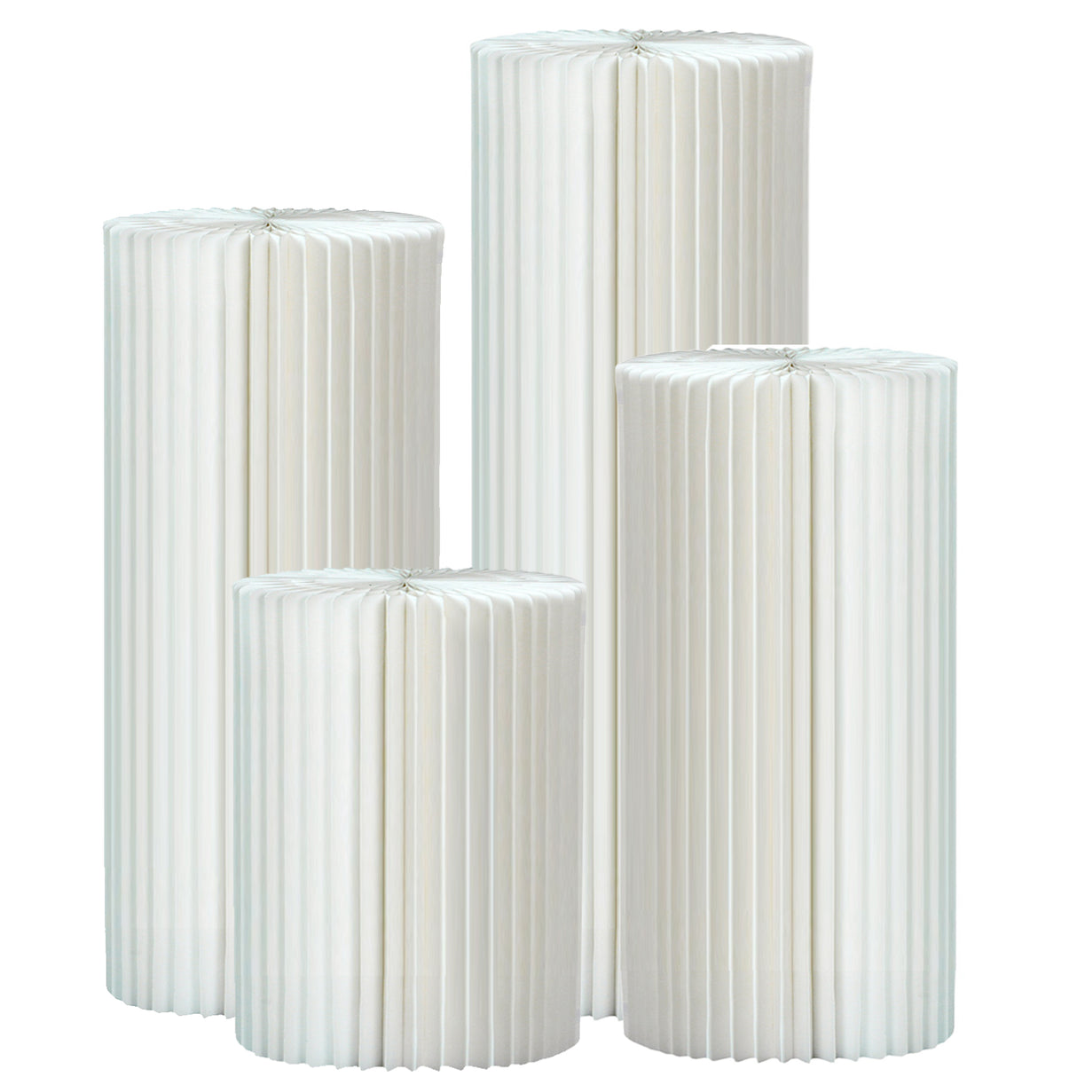 Set of 4 White Foldable Roman Paper Pillars for Parties 16“ 24“ 32” 40”