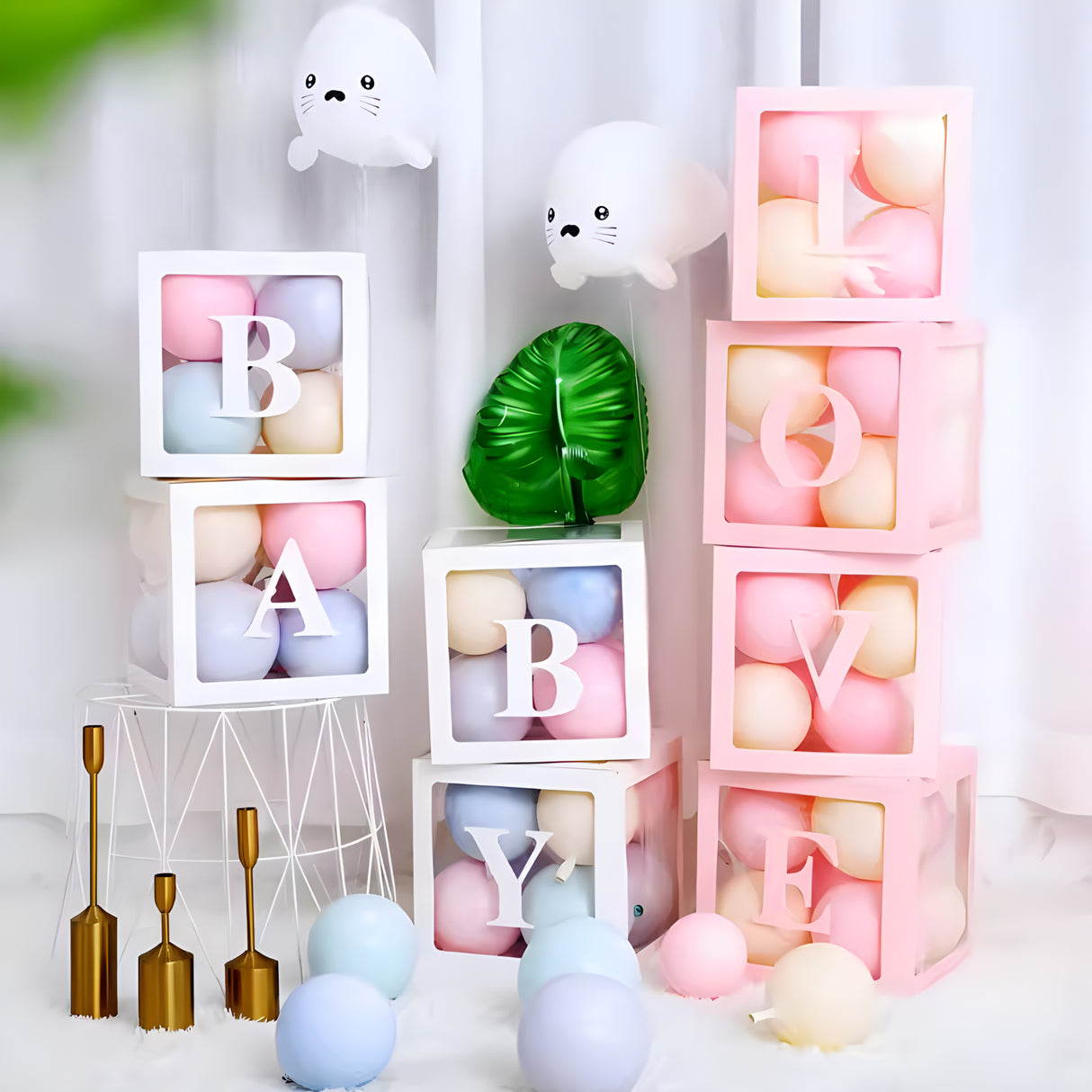 1 Set Transparent DIY Balloon Boxes 12" Pink
