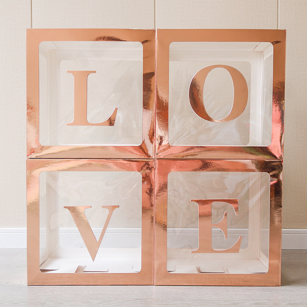 1 Set Transparent DIY Balloon Boxes 12" Rose Gold