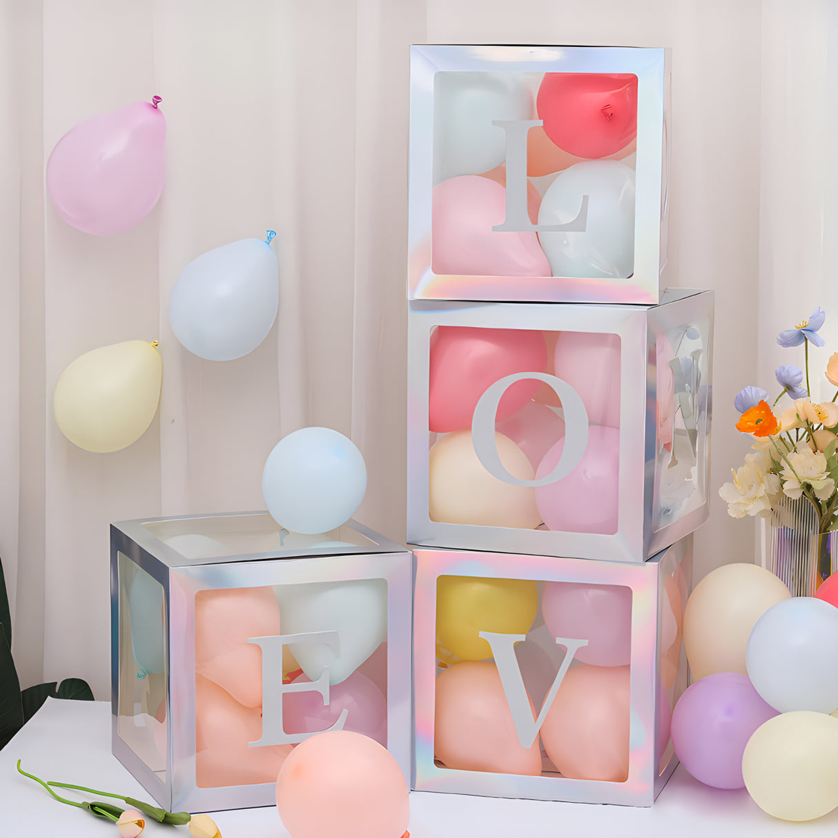 1 Set Transparent DIY Balloon Boxes 12" Colorful Silver