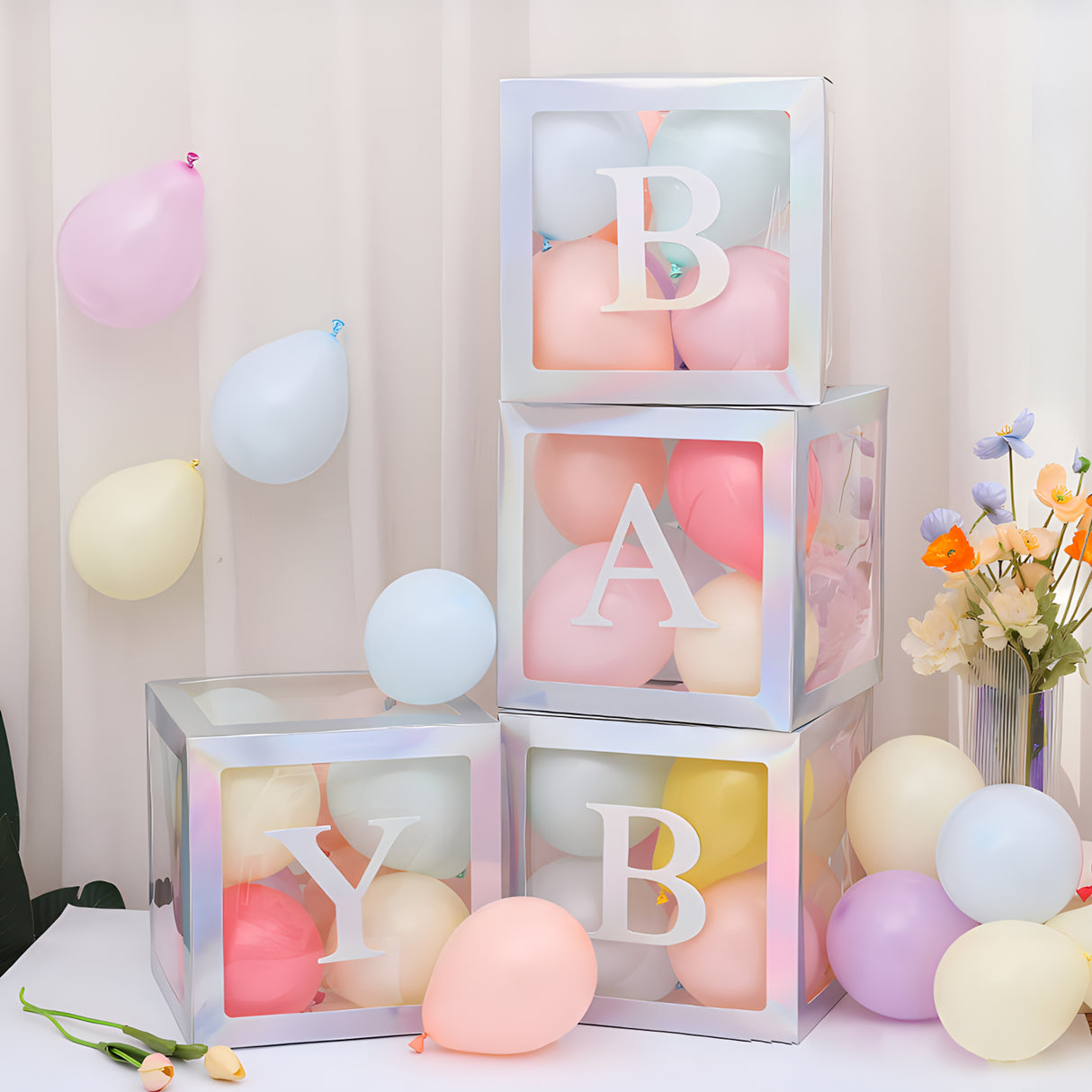1 Set Transparent DIY Balloon Boxes 12" Colorful Silver